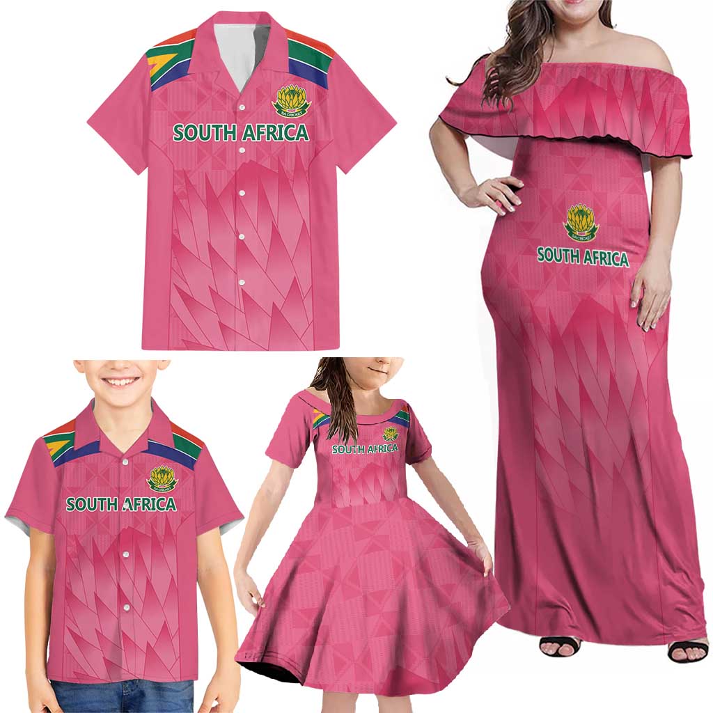 South Africa Cricket Custom Family Matching Off Shoulder Maxi Dress and Hawaiian Shirt Proteas Pink