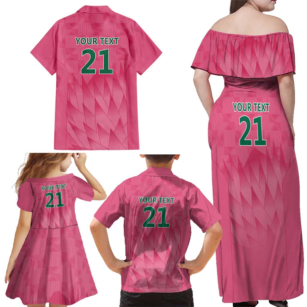 South Africa Cricket Custom Family Matching Off Shoulder Maxi Dress and Hawaiian Shirt Proteas Pink