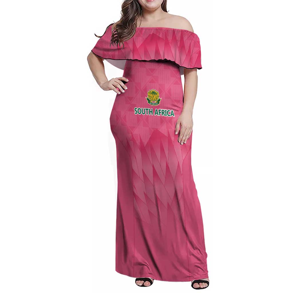 South Africa Cricket Custom Family Matching Off Shoulder Maxi Dress and Hawaiian Shirt Proteas Pink