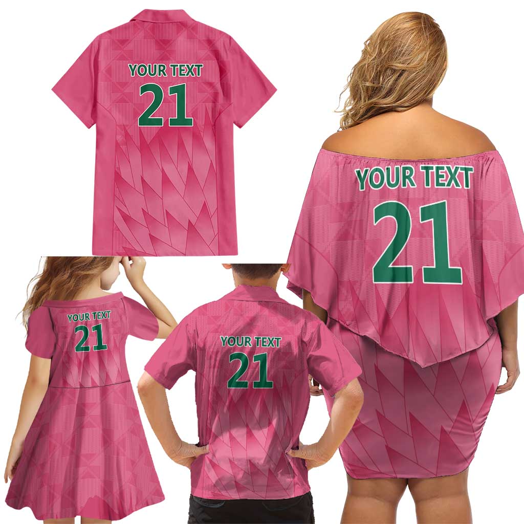 South Africa Cricket Custom Family Matching Off Shoulder Short Dress and Hawaiian Shirt Proteas Pink