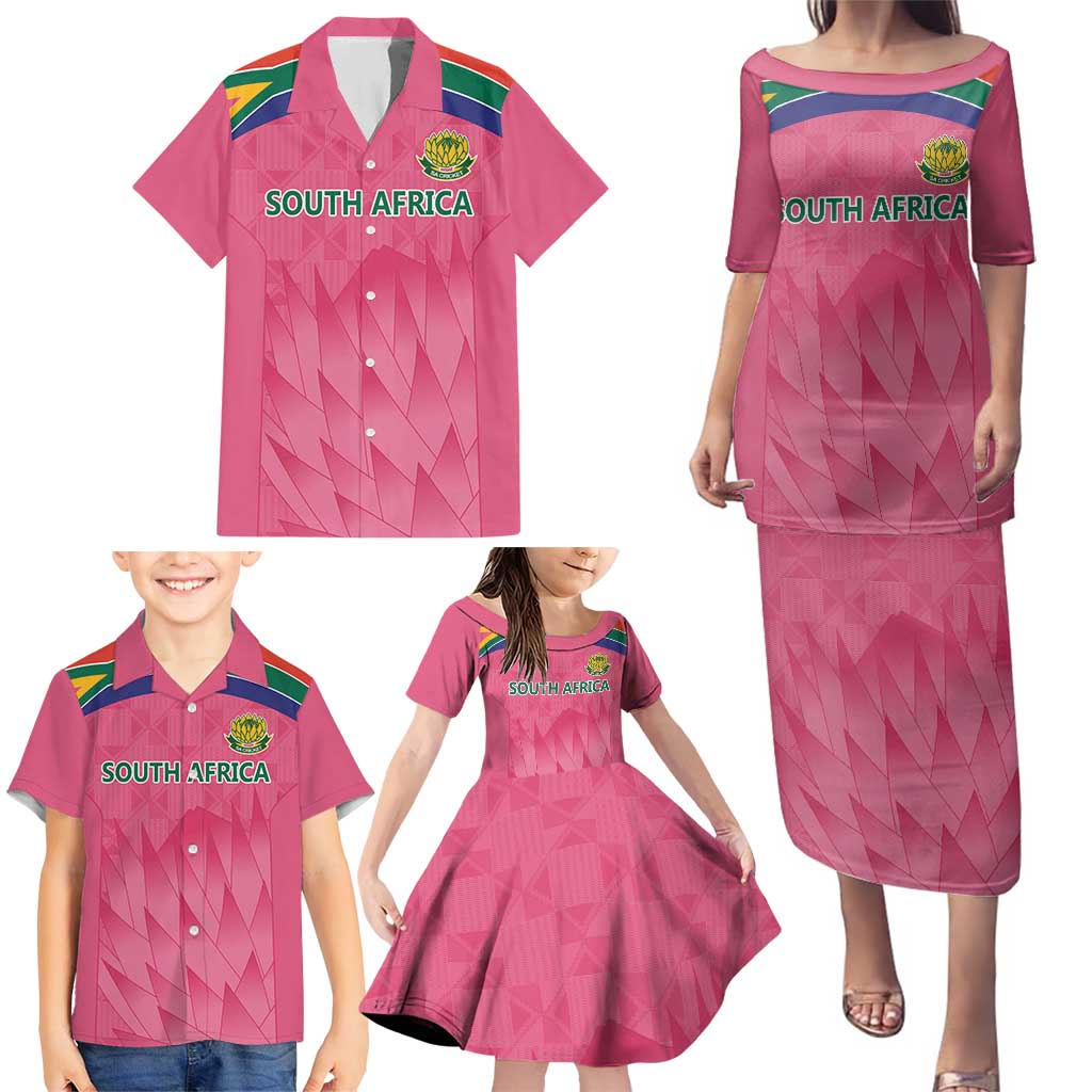 South Africa Cricket Custom Family Matching Puletasi and Hawaiian Shirt Proteas Pink