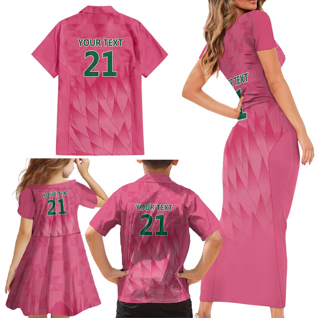 South Africa Cricket Custom Family Matching Short Sleeve Bodycon Dress and Hawaiian Shirt Proteas Pink