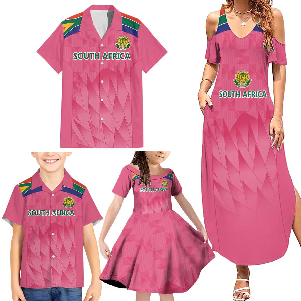 South Africa Cricket Custom Family Matching Summer Maxi Dress and Hawaiian Shirt Proteas Pink