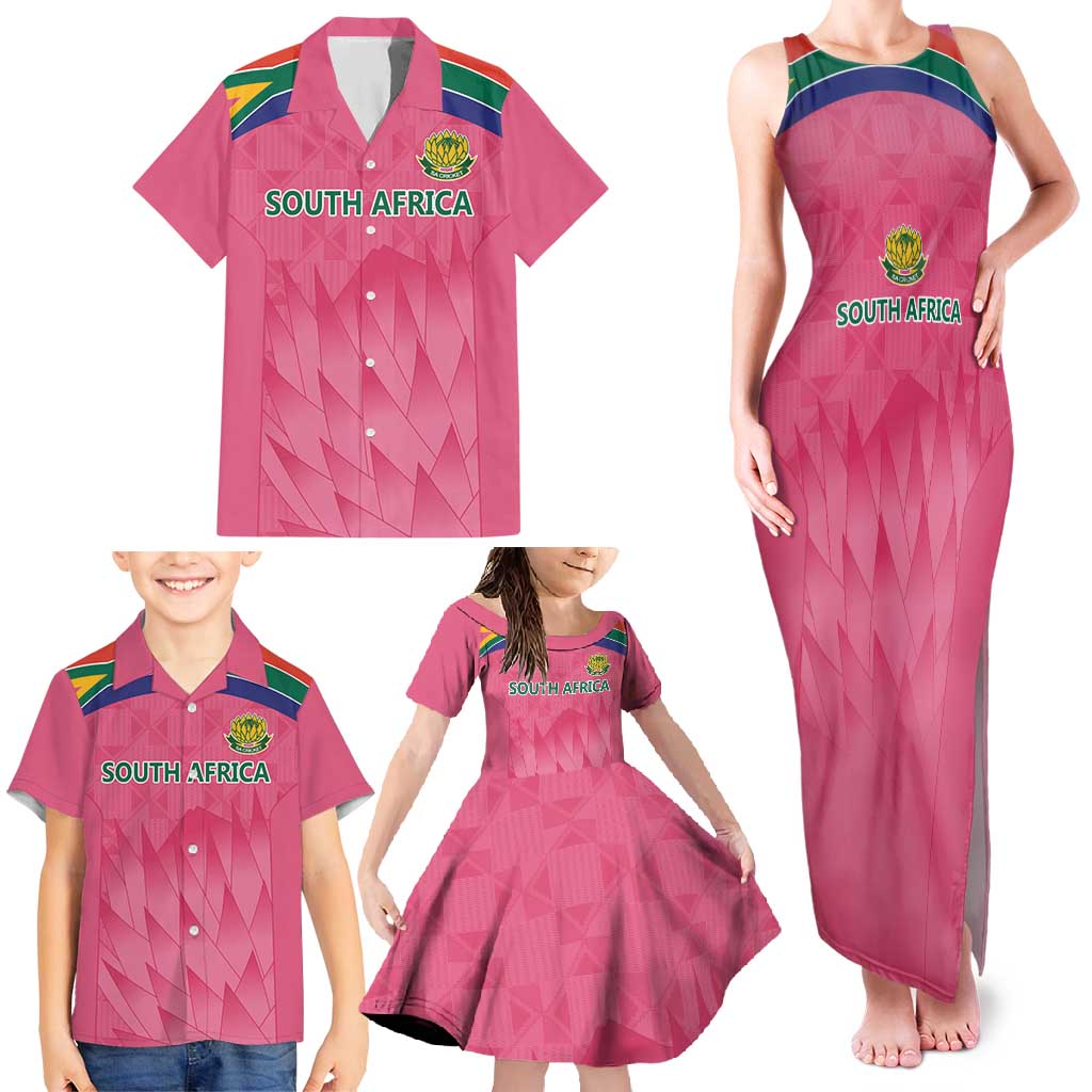 South Africa Cricket Custom Family Matching Tank Maxi Dress and Hawaiian Shirt Proteas Pink