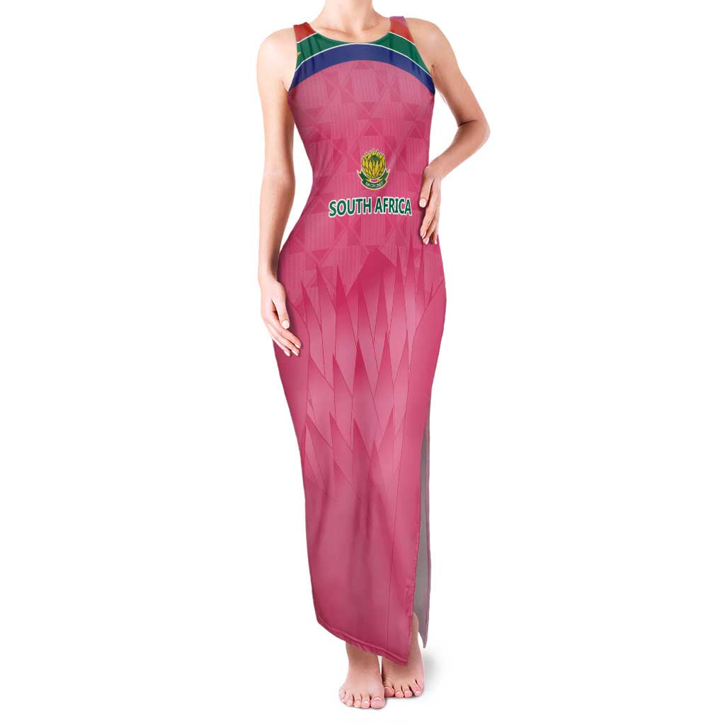 South Africa Cricket Custom Family Matching Tank Maxi Dress and Hawaiian Shirt Proteas Pink