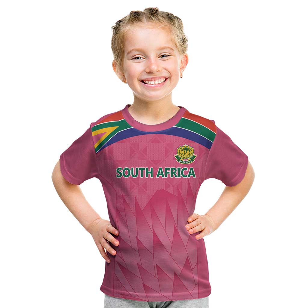 South Africa Cricket Custom Kid T Shirt Proteas Pink - Vibe Hoodie Shop