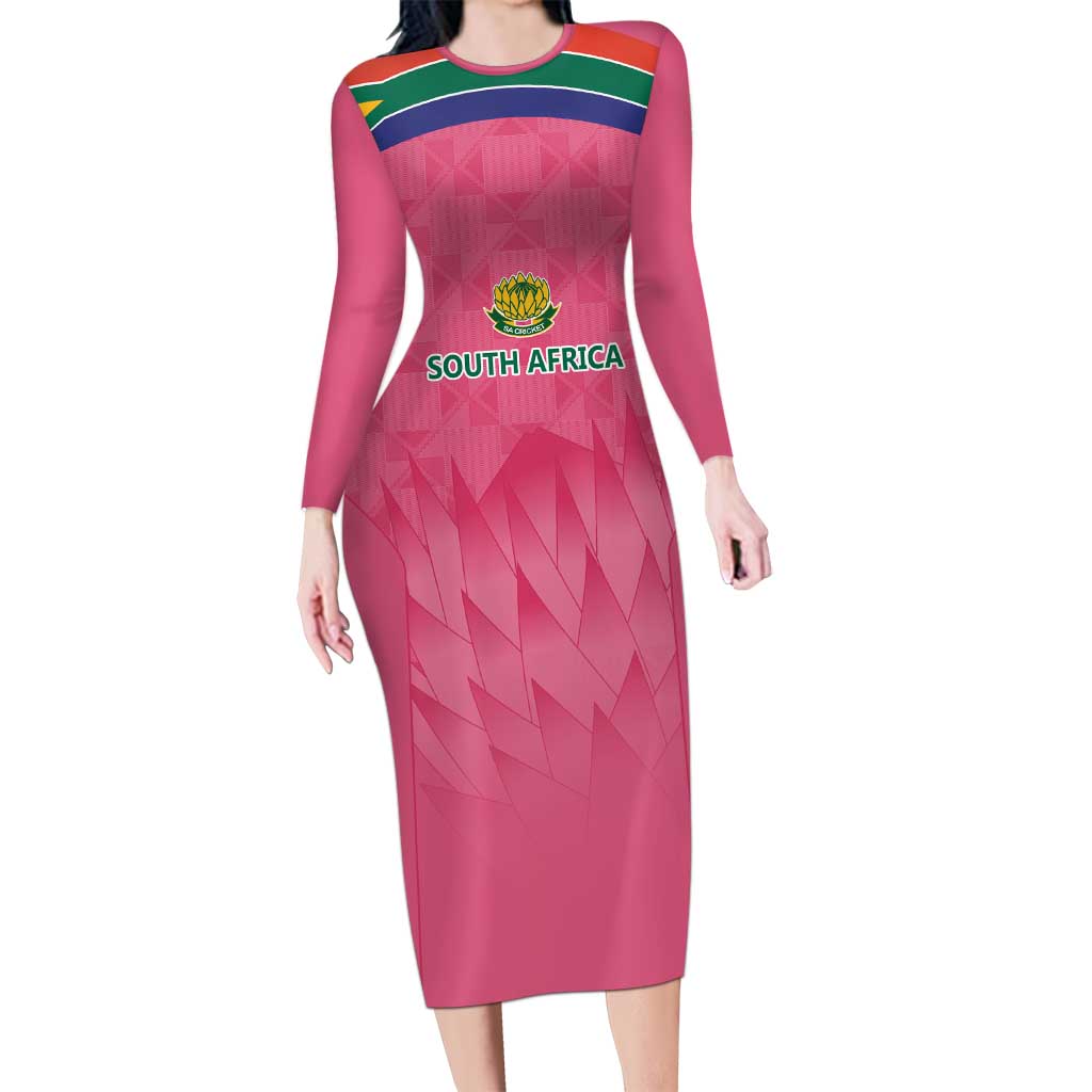 South Africa Cricket Custom Long Sleeve Bodycon Dress Proteas Pink