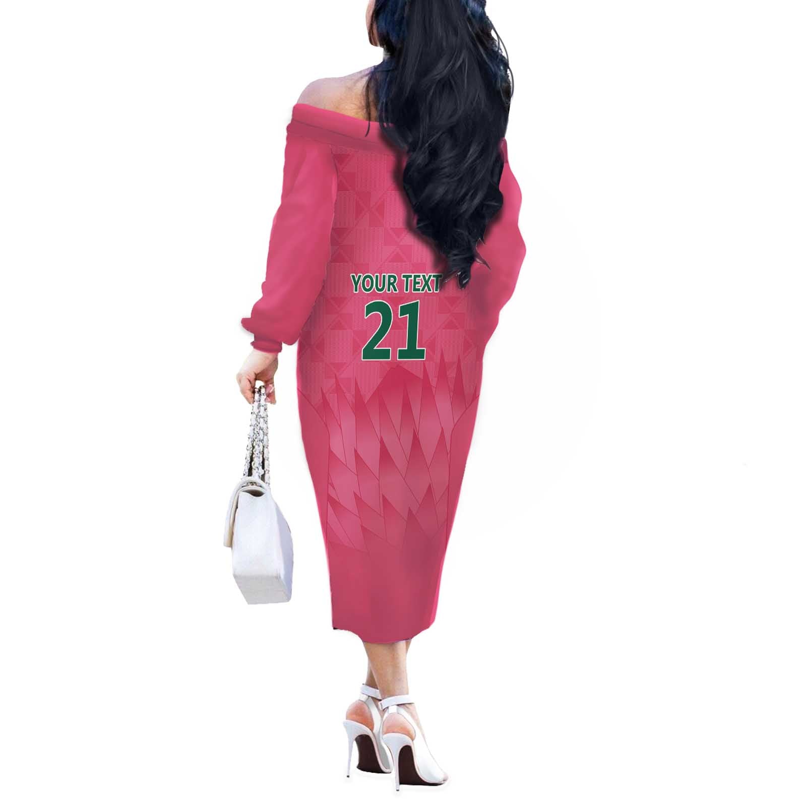 South Africa Cricket Custom Off The Shoulder Long Sleeve Dress Proteas Pink