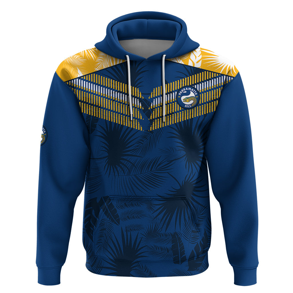 Parramatta Eels Rugby Hoodie Simple Hawaiian Palms Leaf LT9 - Vibe Hoodie Shop