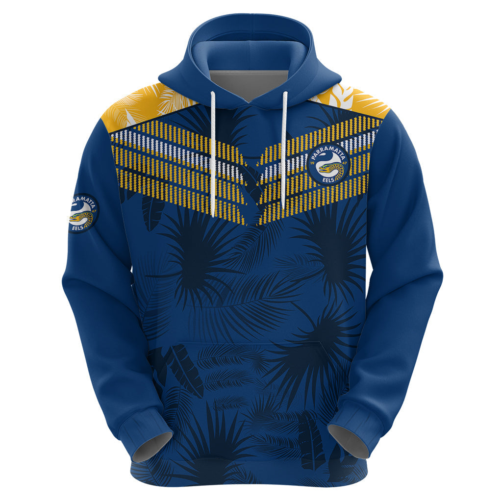 Parramatta Eels Rugby Hoodie Simple Hawaiian Palms Leaf LT9 - Vibe Hoodie Shop