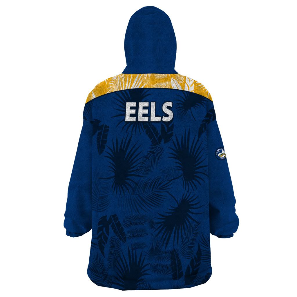 Parramatta Eels Rugby Wearable Blanket Hoodie Simple Hawaiian Palms Leaf - Vibe Hoodie Shop