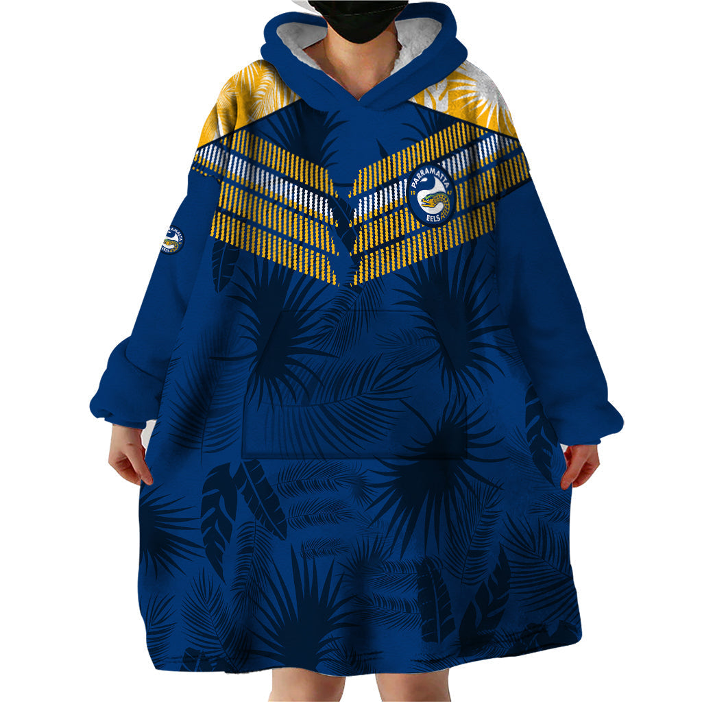 Parramatta Eels Rugby Wearable Blanket Hoodie Simple Hawaiian Palms Leaf - Vibe Hoodie Shop