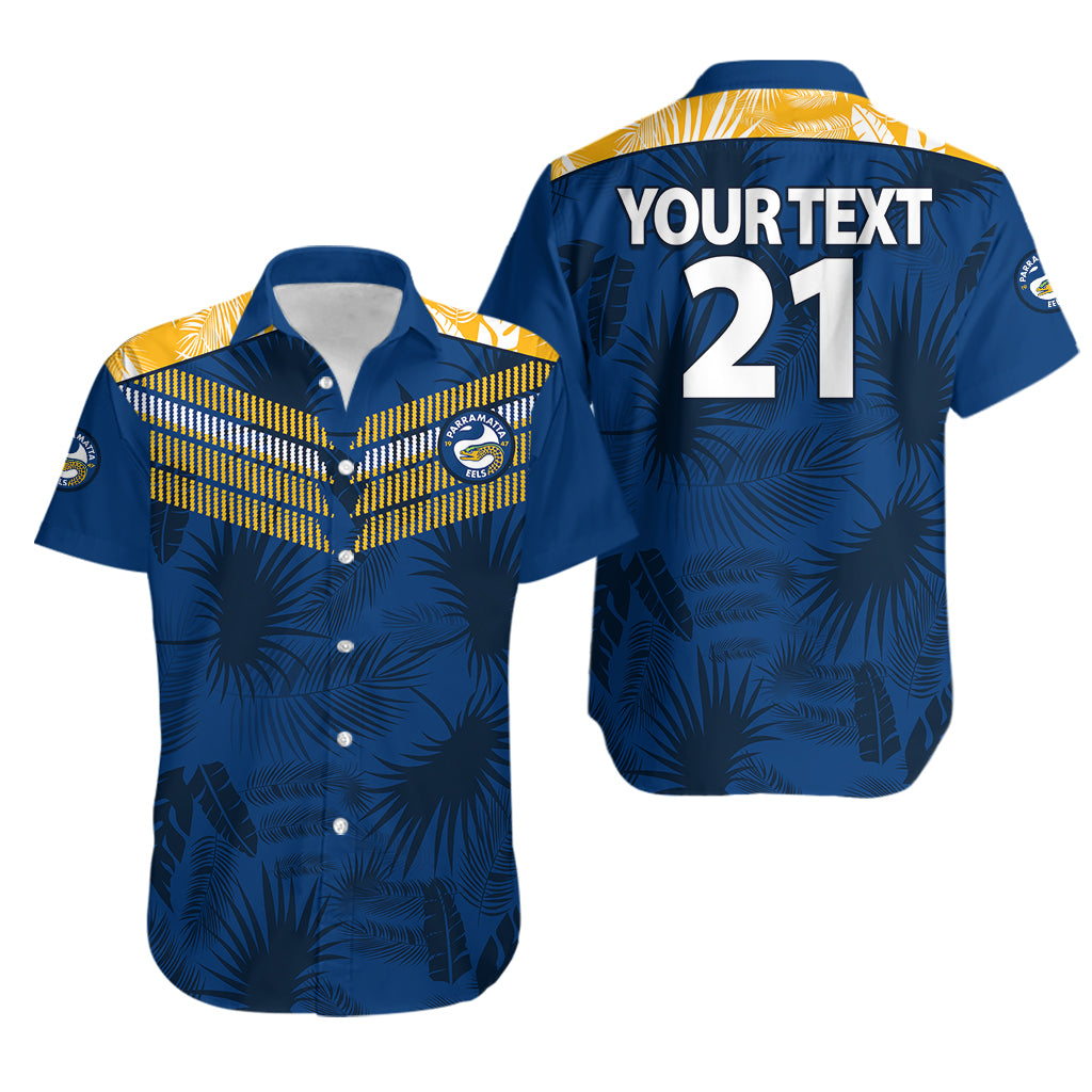 (Custom Text And Number) Parramatta Eels Rugby Hawaiian Shirt Simple Hawaiian Palms Leaf - Vibe Hoodie Shop