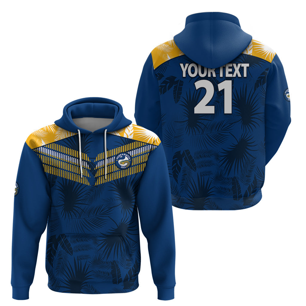 (Custom Text And Number) Parramatta Eels Rugby Hoodie Simple Hawaiian Palms Leaf LT9 - Vibe Hoodie Shop