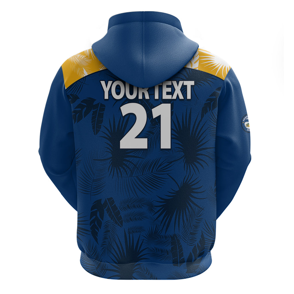 (Custom Text And Number) Parramatta Eels Rugby Hoodie Simple Hawaiian Palms Leaf LT9 - Vibe Hoodie Shop