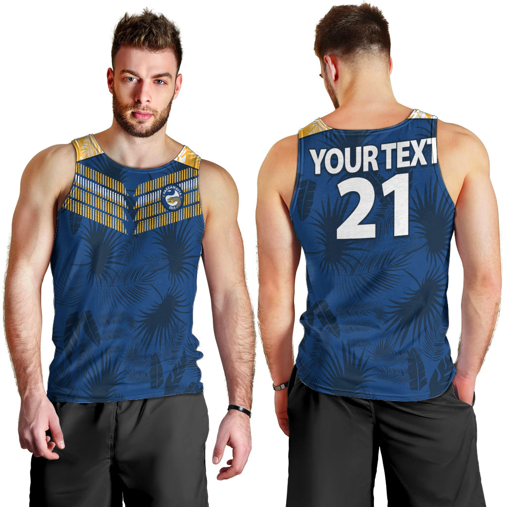 (Custom Text And Number) Parramatta Eels Rugby Men Tank Top Simple Hawaiian Palms Leaf - Vibe Hoodie Shop