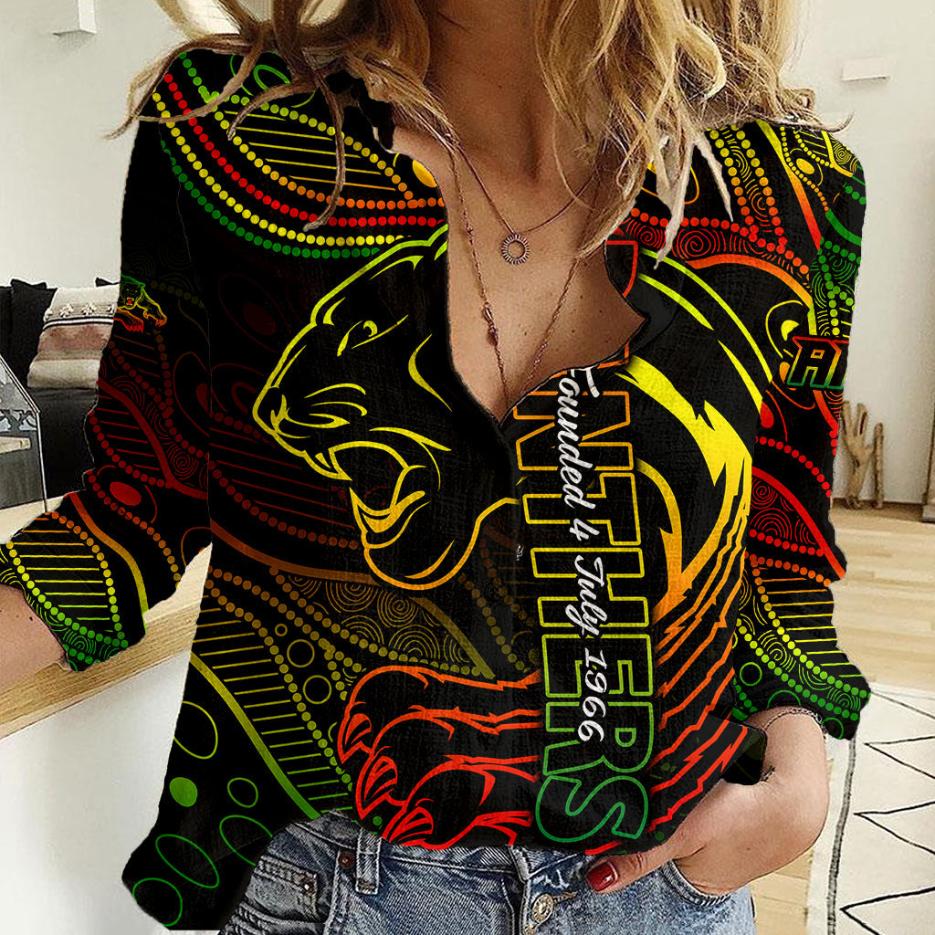 2023 Panthers NRL Women Casual Shirt Aboriginal Founded 1966 - Vibe Hoodie Shop
