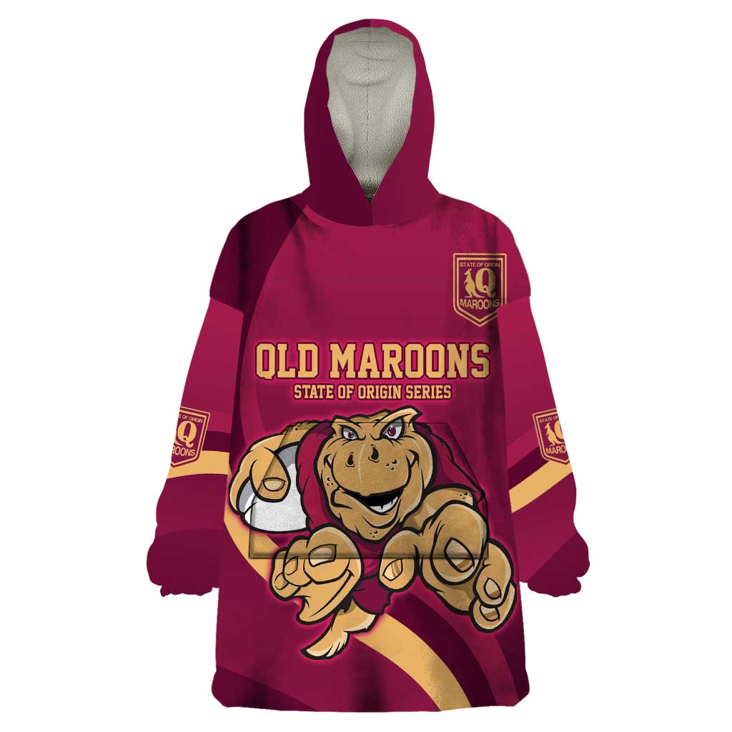 Custom QLD Maroons Cane Toad Wearable Blanket Hoodie Queensland Origin No1 - Vibe Hoodie Shop