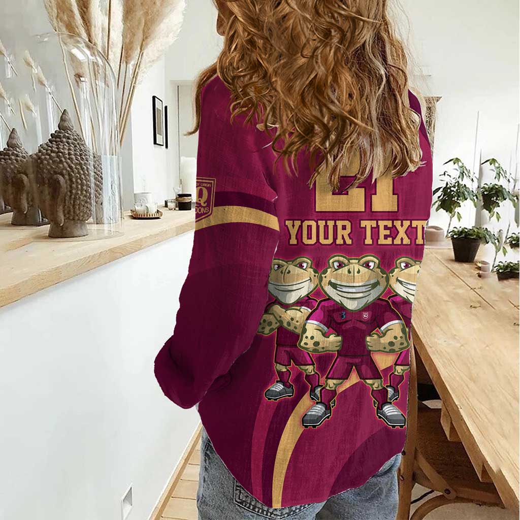 Custom QLD Maroons Cane Toad Women Casual Shirt Queensland Origin No3 - Vibe Hoodie Shop