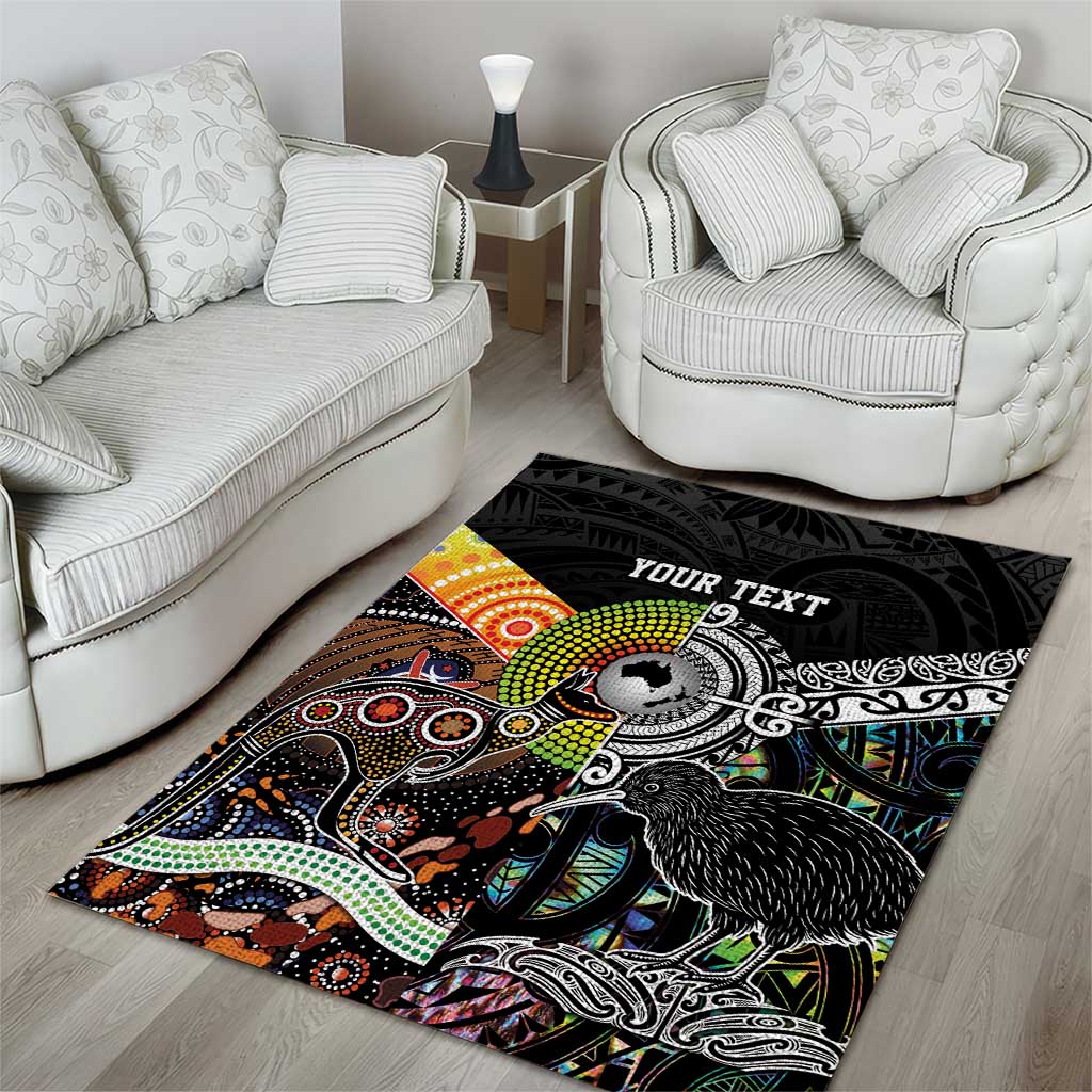 Personalised New Zealand and Australia Area Rug Maori Mix Aboriginal Art Style - Vibe Hoodie Shop