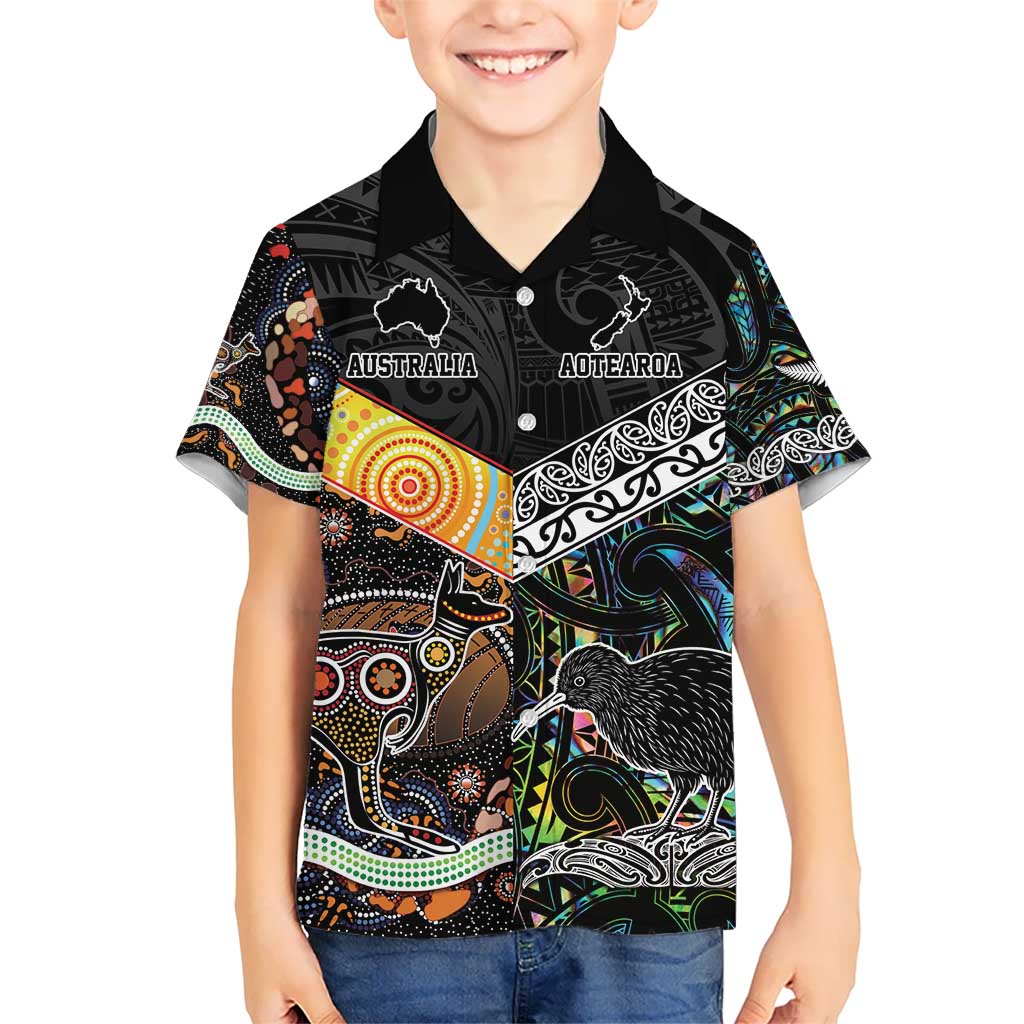 Personalised New Zealand and Australia Hawaiian Shirt Maori Mix Aboriginal Art Style - Vibe Hoodie Shop