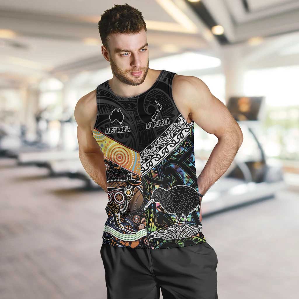 Personalised New Zealand and Australia Men Tank Top Maori Mix Aboriginal Art Style - Vibe Hoodie Shop