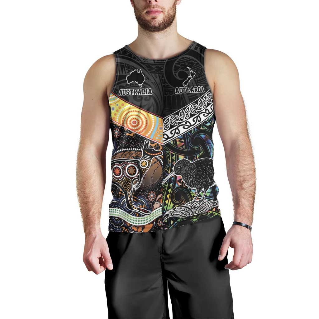 Personalised New Zealand and Australia Men Tank Top Maori Mix Aboriginal Art Style - Vibe Hoodie Shop