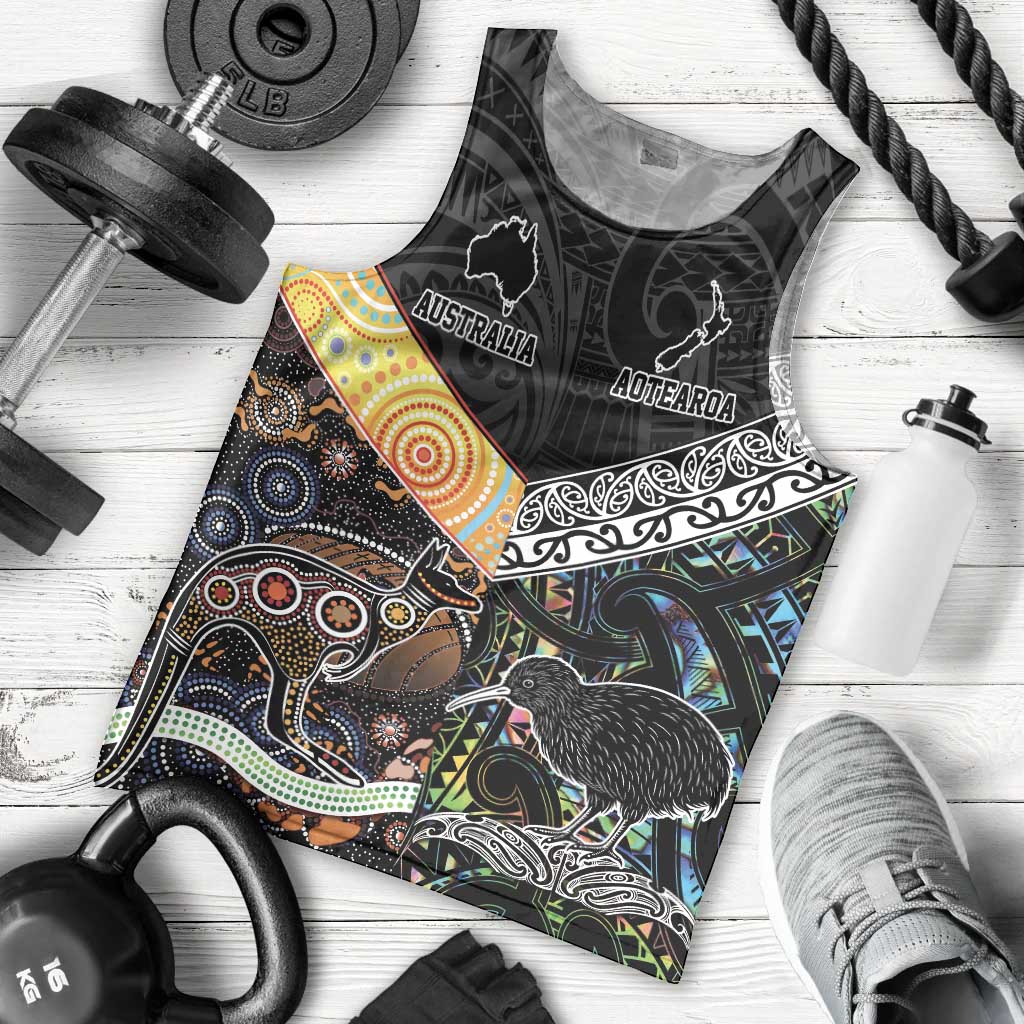 Personalised New Zealand and Australia Men Tank Top Maori Mix Aboriginal Art Style - Vibe Hoodie Shop