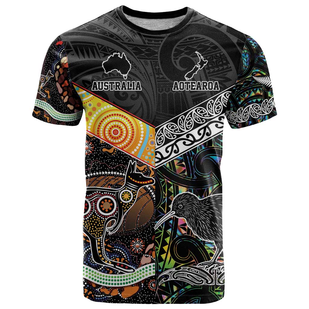 Personalised New Zealand and Australia T Shirt Maori Mix Aboriginal Art Style LT9 - Vibe Hoodie Shop