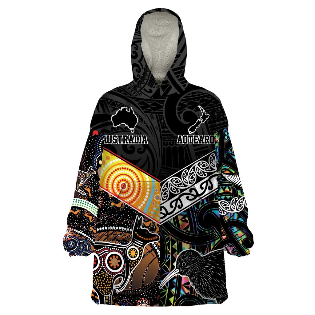 Personalised New Zealand and Australia Wearable Blanket Hoodie Maori Mix Aboriginal Art Style - Vibe Hoodie Shop