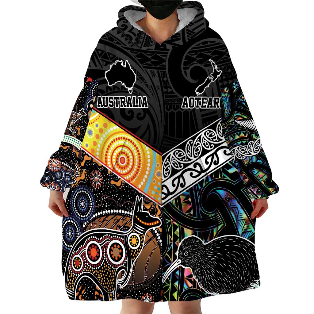 Personalised New Zealand and Australia Wearable Blanket Hoodie Maori Mix Aboriginal Art Style - Vibe Hoodie Shop