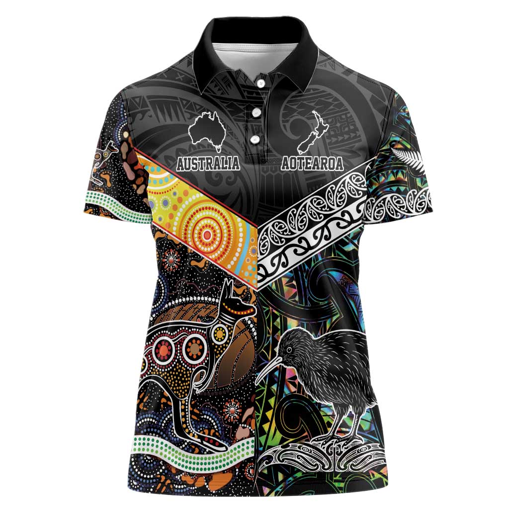 Personalised New Zealand and Australia Women Polo Shirt Maori Mix Aboriginal Art Style - Vibe Hoodie Shop