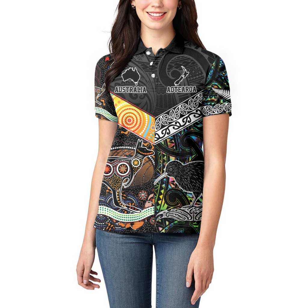 Personalised New Zealand and Australia Women Polo Shirt Maori Mix Aboriginal Art Style - Vibe Hoodie Shop