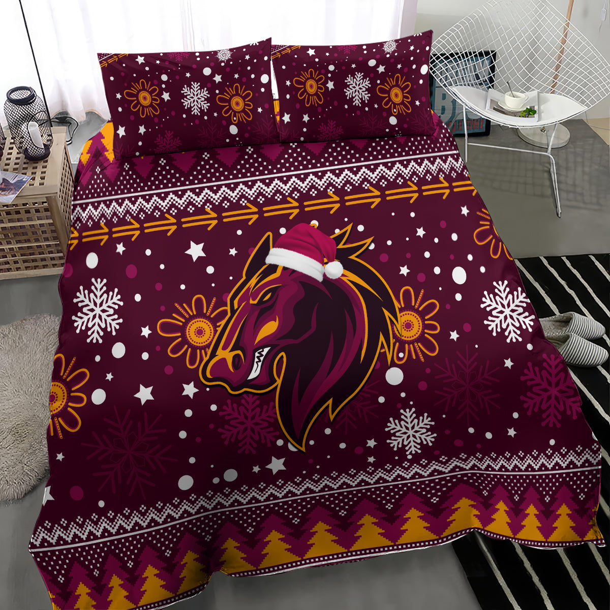 Broncos Rugby Bedding Set Heart Of All Queenland 2023 Christmas Vibe Unique - Vibe Hoodie Shop