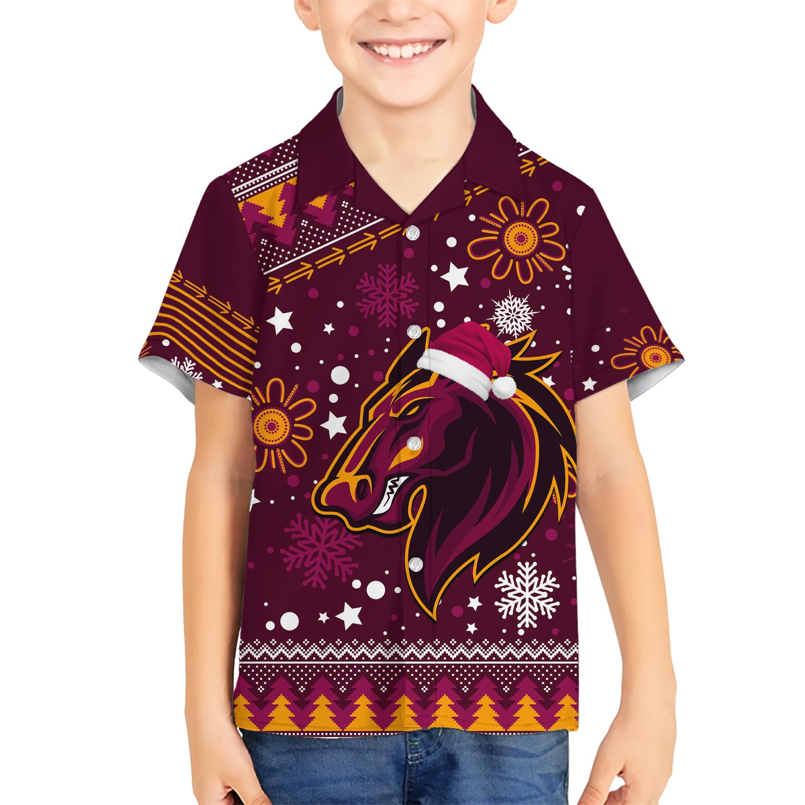 broncos-rugby-family-matching-short-sleeve-bodycon-dress-and-hawaiian-shirt-heart-of-all-queenland-2023-christmas-vibe-unique