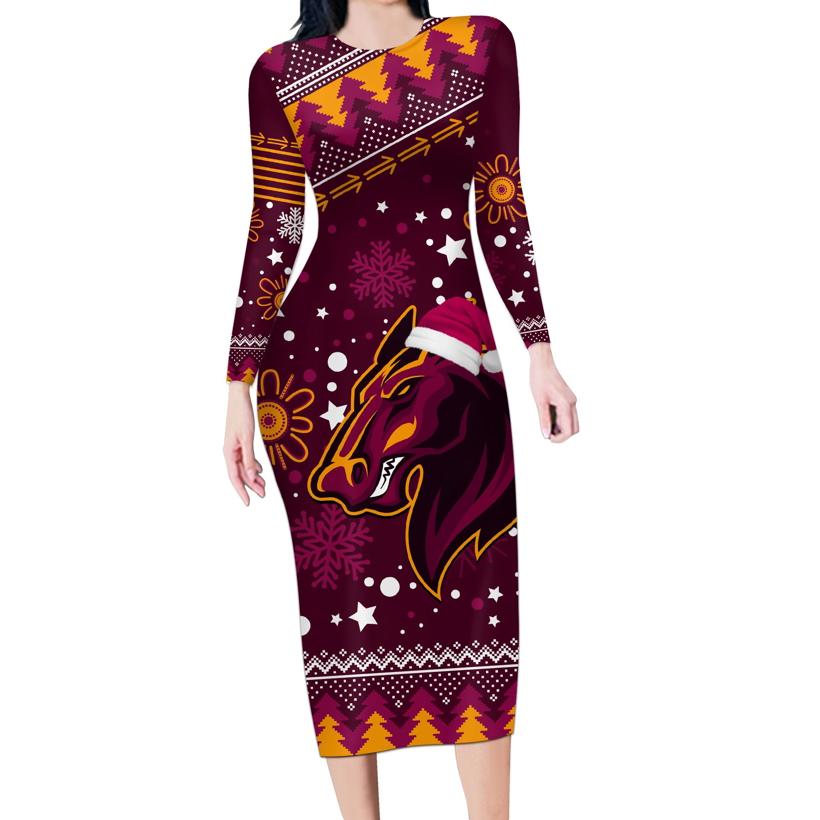 broncos-rugby-long-sleeve-bodycon-dress-heart-of-all-queenland-2023-christmas-vibe-unique