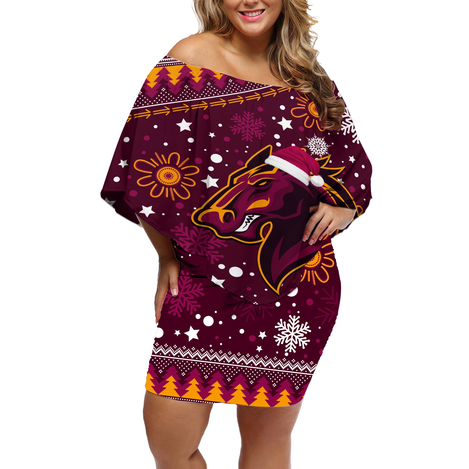 broncos-rugby-off-shoulder-short-dress-heart-of-all-queenland-2023-christmas-vibe-unique