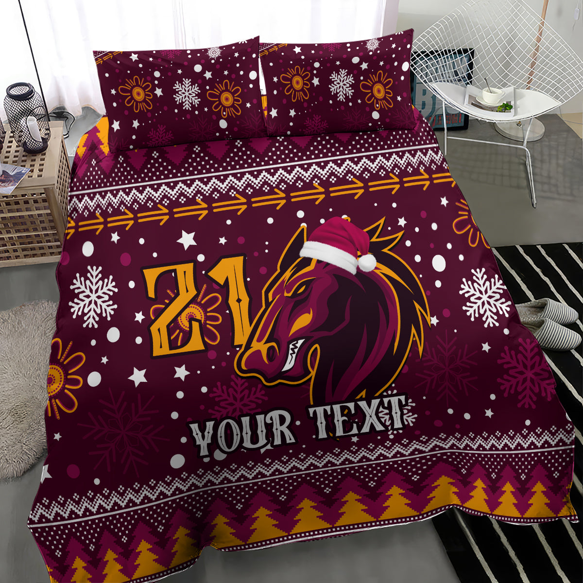 Custom Broncos Rugby Bedding Set Heart Of All Queenland 2023 Christmas Vibe Unique - Vibe Hoodie Shop