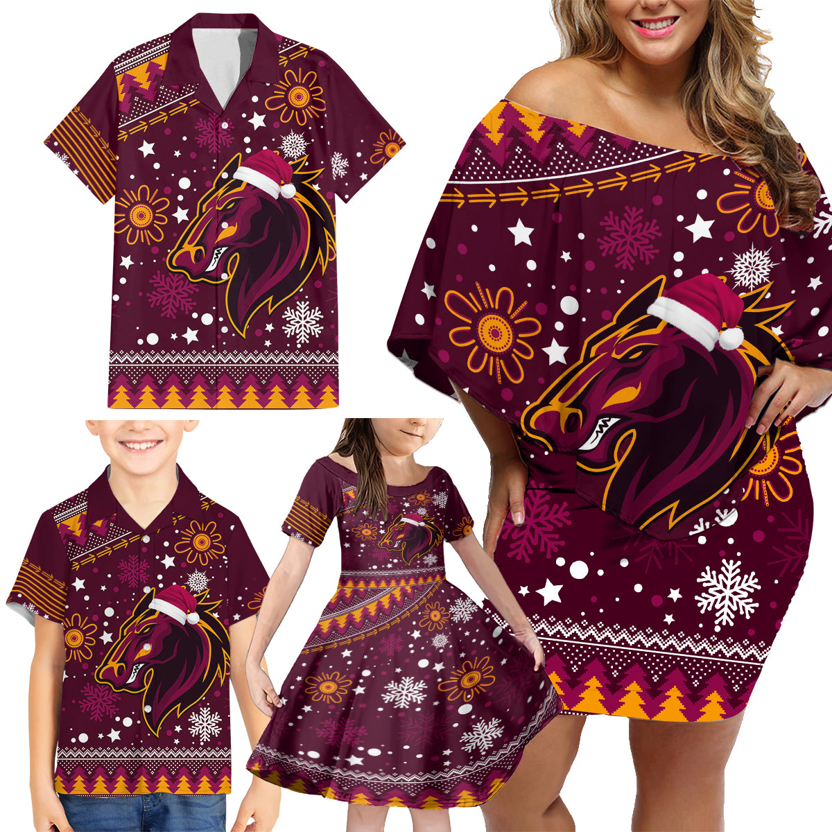 custom-broncos-rugby-family-matching-off-shoulder-short-dress-and-hawaiian-shirt-heart-of-all-queenland-2023-christmas-vibe-unique