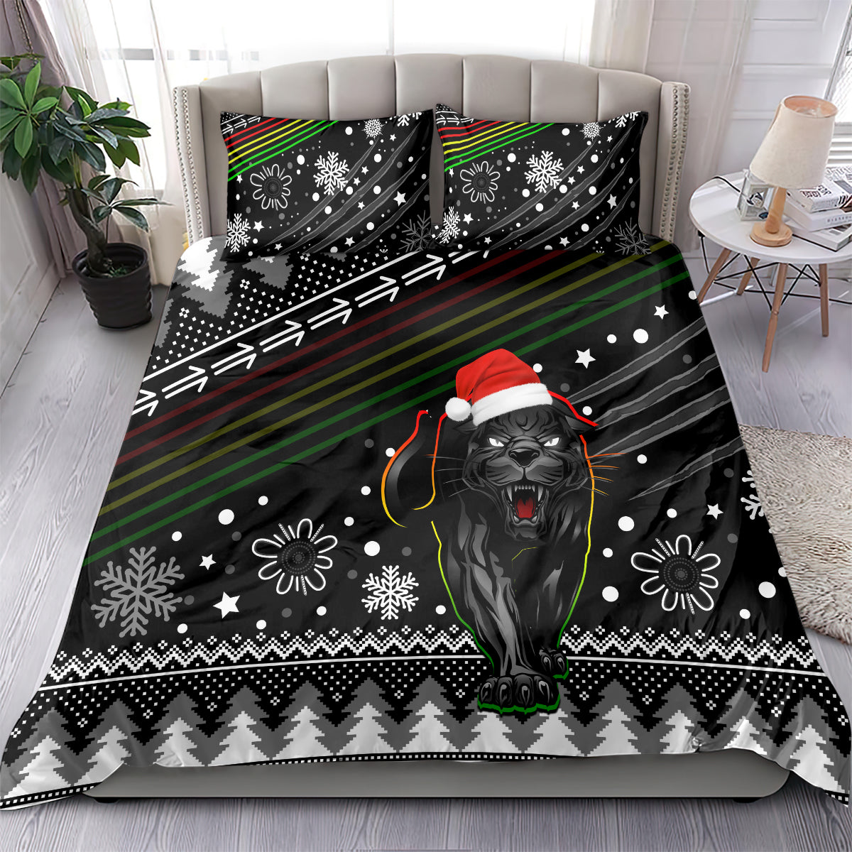 Panthers Rugby Bedding Set Go The Mighty Panthers 2023 Christmas Vibe Unique - Vibe Hoodie Shop