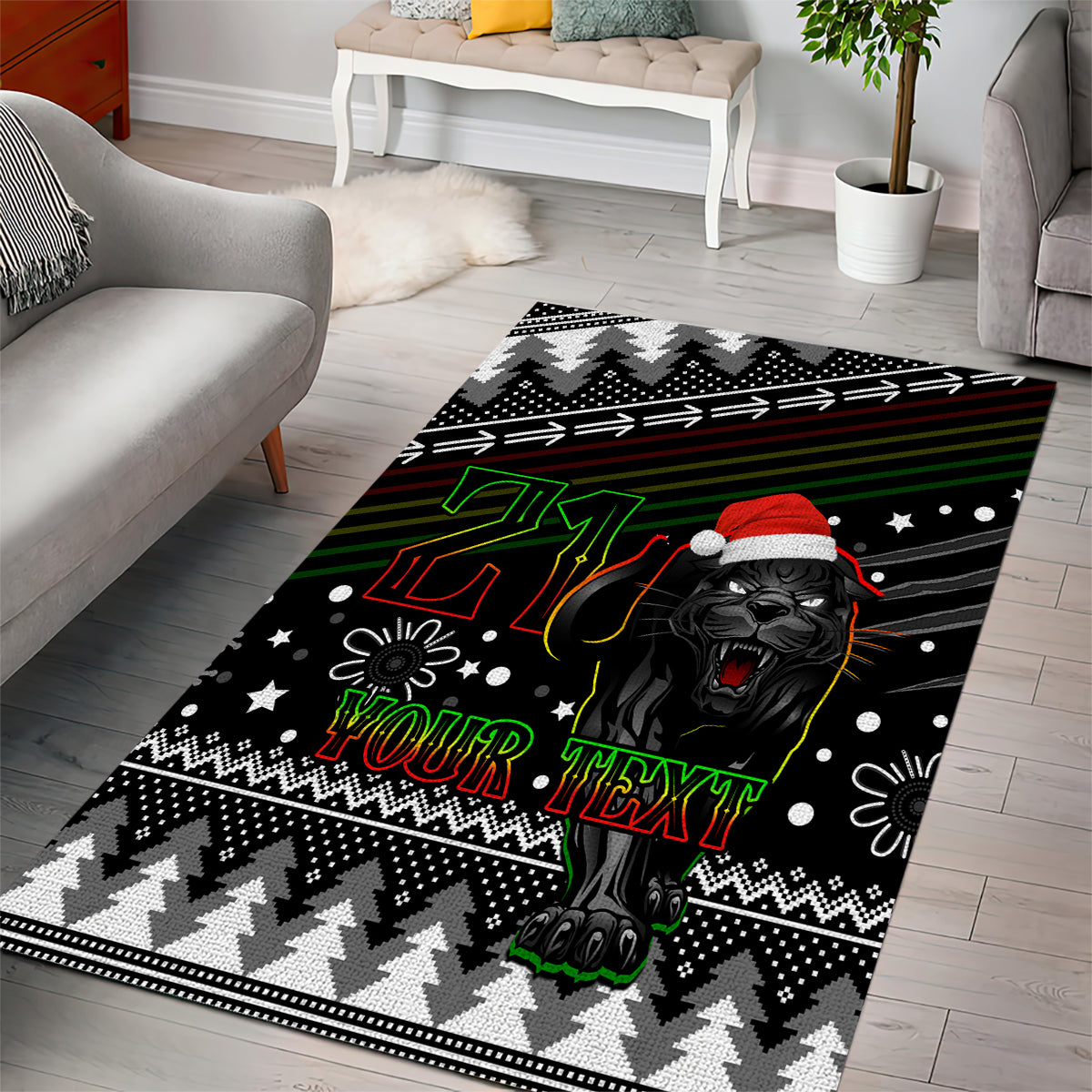 Custom Panthers Rugby Area Rug Go The Mighty Panthers 2023 Christmas Vibe Unique - Vibe Hoodie Shop