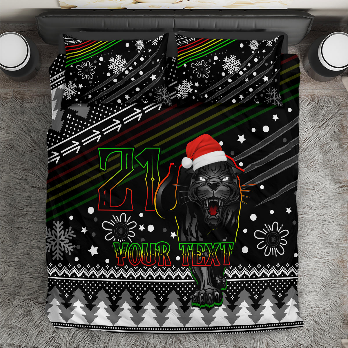 Custom Panthers Rugby Bedding Set Go The Mighty Panthers 2023 Christmas Vibe Unique - Vibe Hoodie Shop