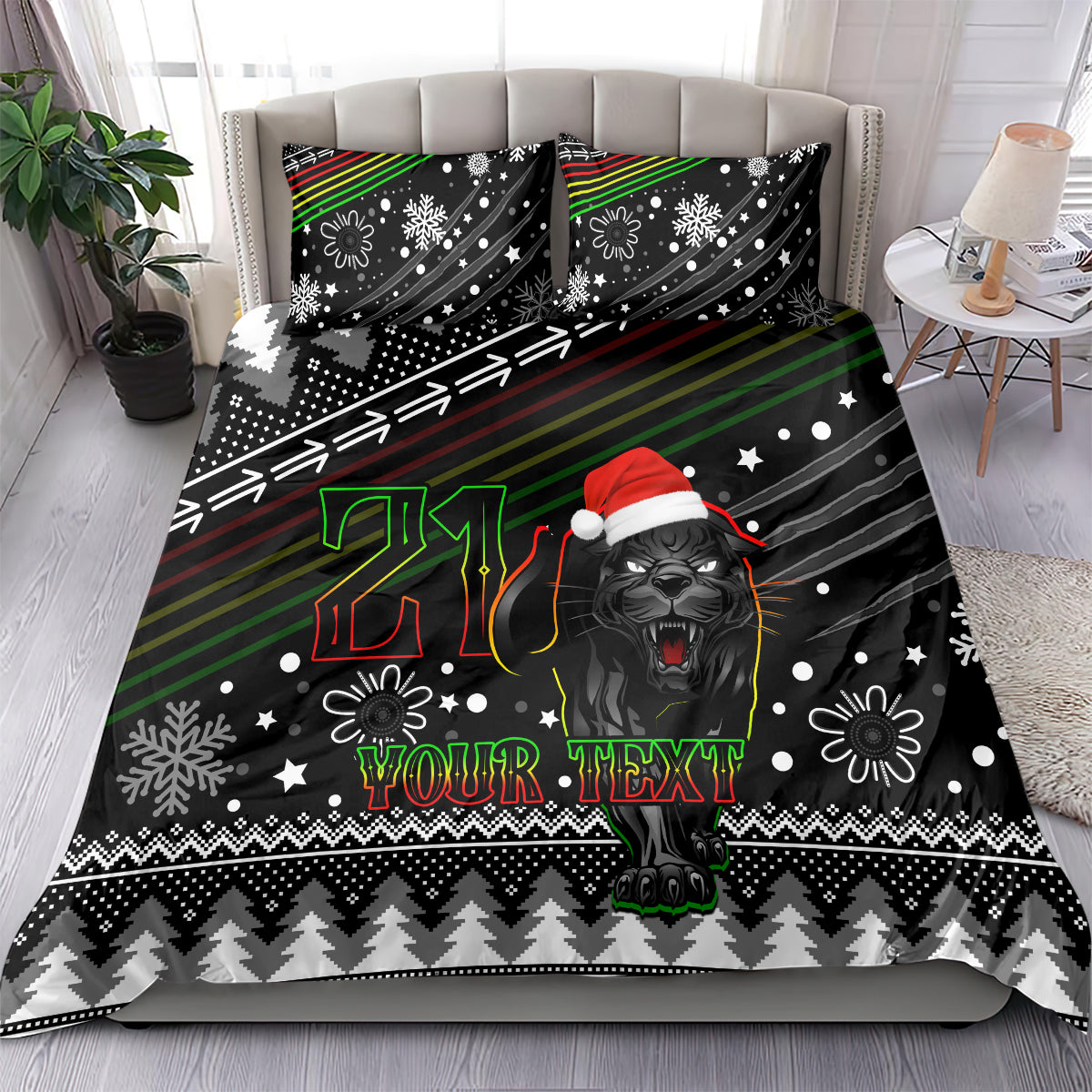 Custom Panthers Rugby Bedding Set Go The Mighty Panthers 2023 Christmas Vibe Unique - Vibe Hoodie Shop