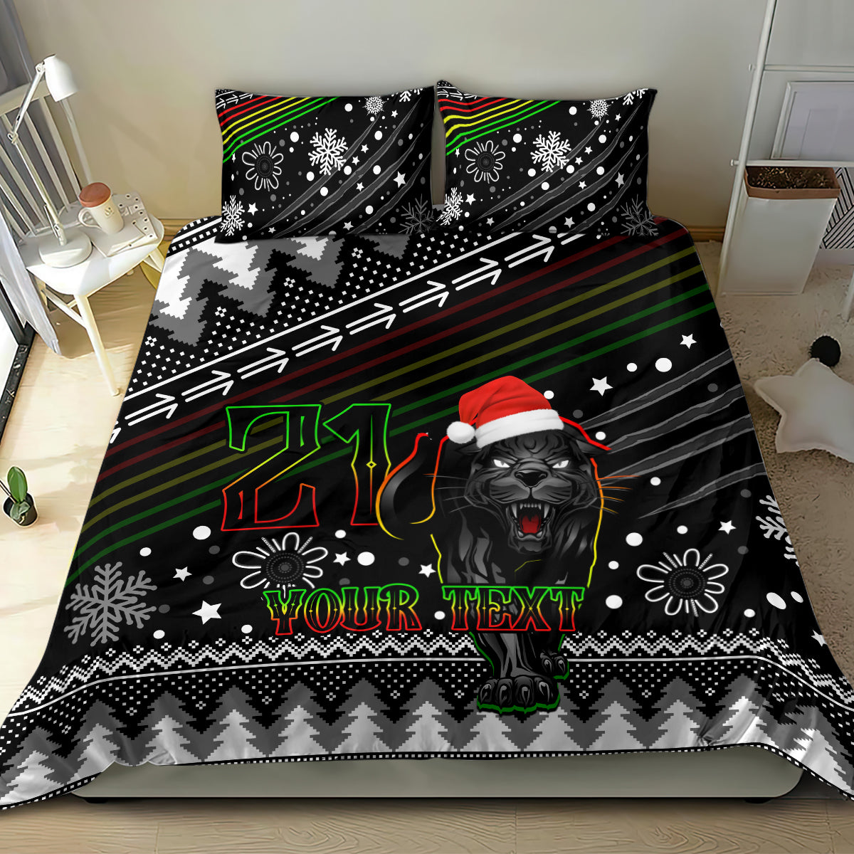 Custom Panthers Rugby Bedding Set Go The Mighty Panthers 2023 Christmas Vibe Unique - Vibe Hoodie Shop