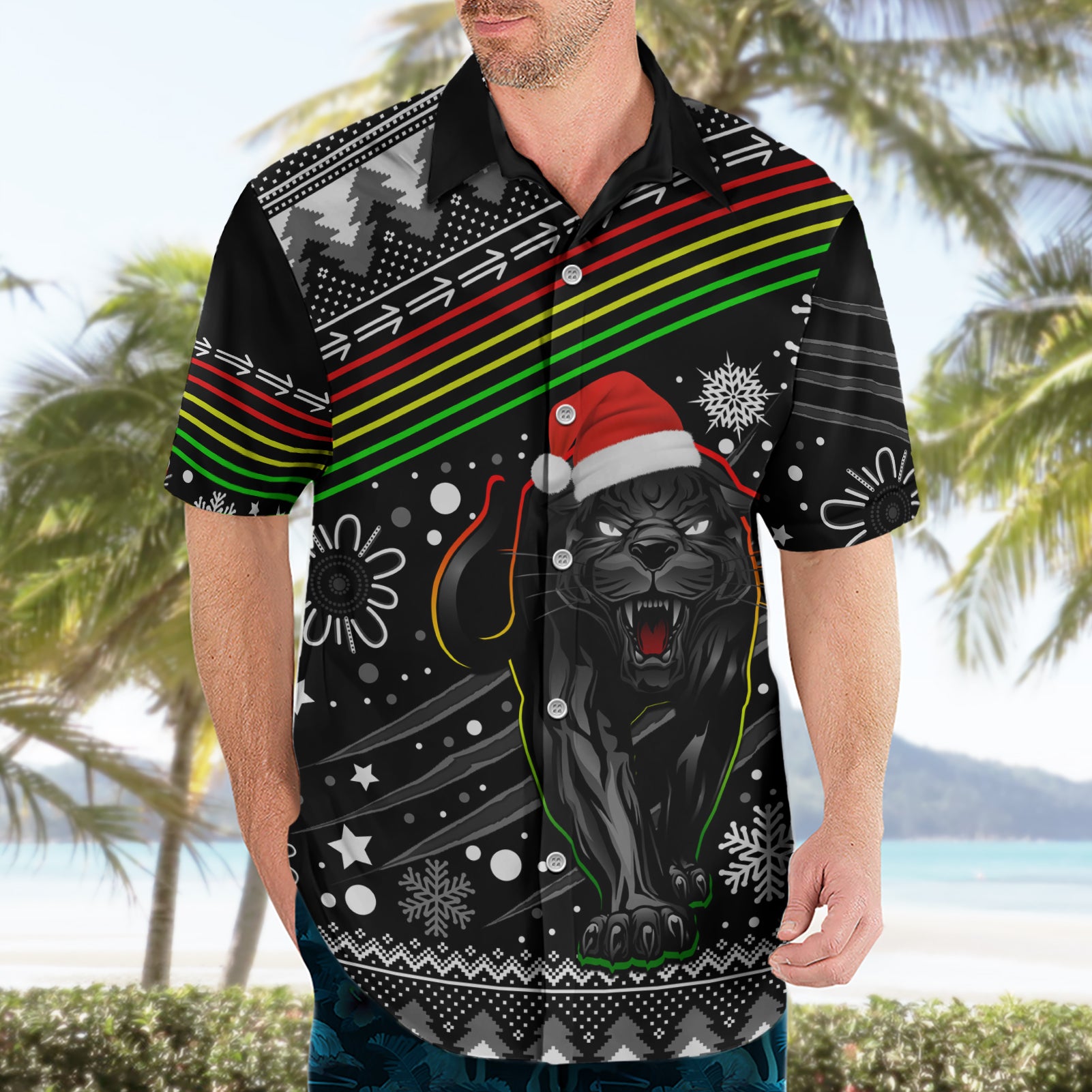 Custom Panthers Rugby Hawaiian Shirt Go The Mighty Panthers 2023 Christmas Vibe Unique - Vibe Hoodie Shop