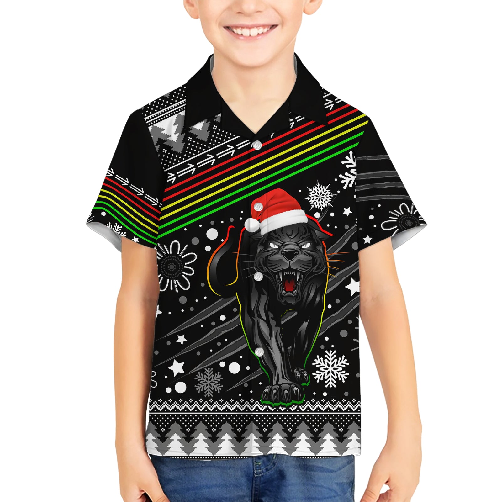 Custom Panthers Rugby Hawaiian Shirt Go The Mighty Panthers 2023 Christmas Vibe Unique - Vibe Hoodie Shop