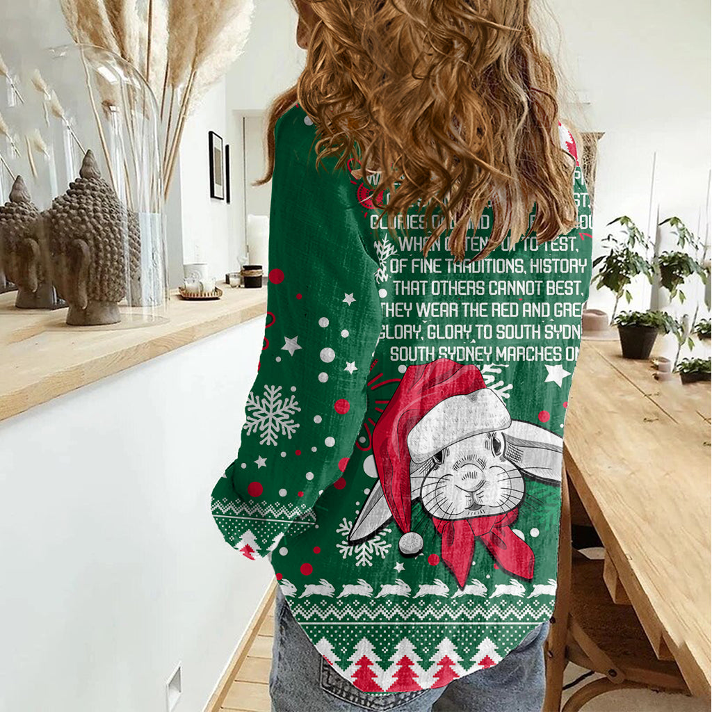 Rabbitohs Rugby Women Casual Shirt Glory Glory The South 2023 Christmas Vibe Unique - Vibe Hoodie Shop