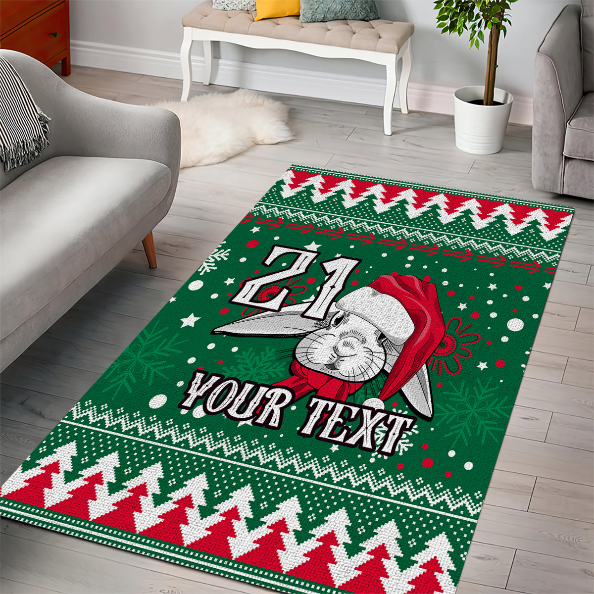 Custom Rabbitohs Rugby Area Rug Glory Glory The South 2023 Christmas Vibe Unique - Vibe Hoodie Shop