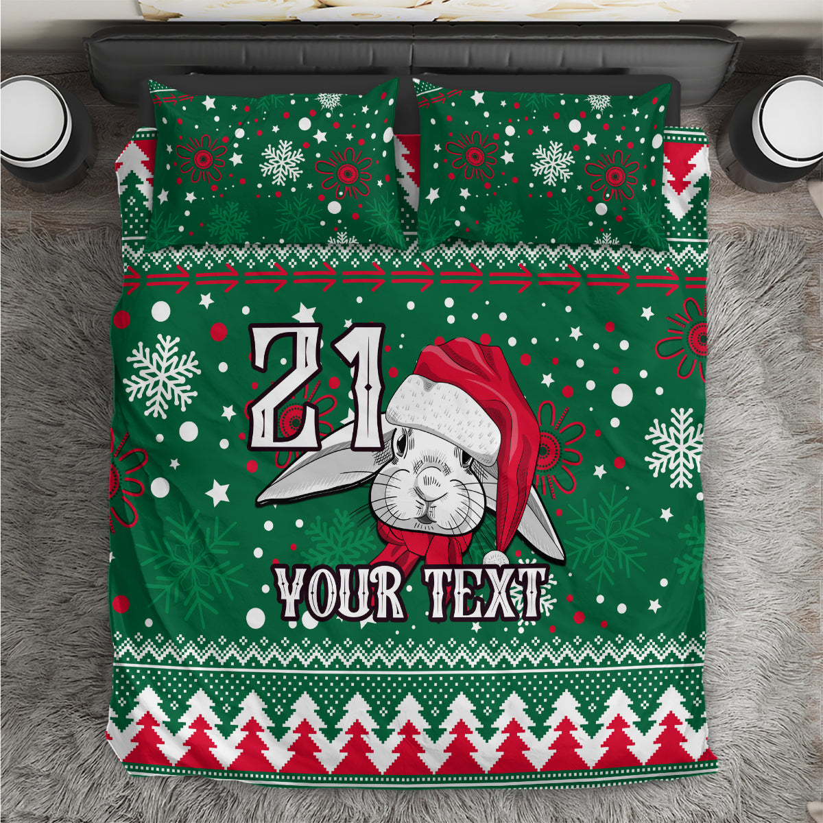 Custom Rabbitohs Rugby Bedding Set Glory Glory The South 2023 Christmas Vibe Unique - Vibe Hoodie Shop