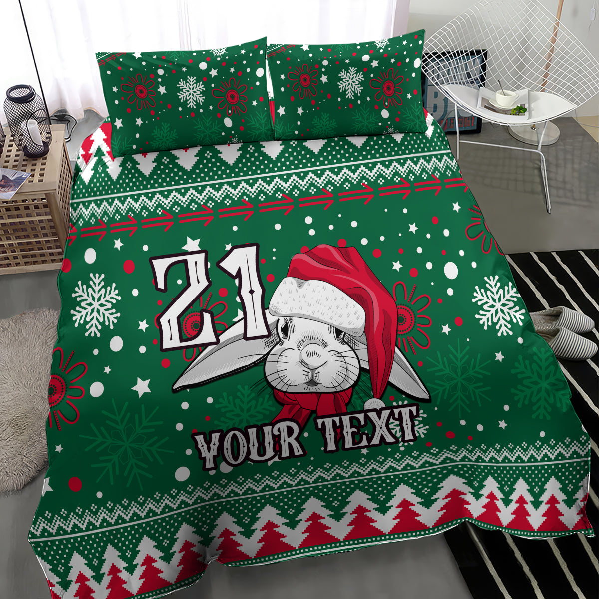 Custom Rabbitohs Rugby Bedding Set Glory Glory The South 2023 Christmas Vibe Unique - Vibe Hoodie Shop